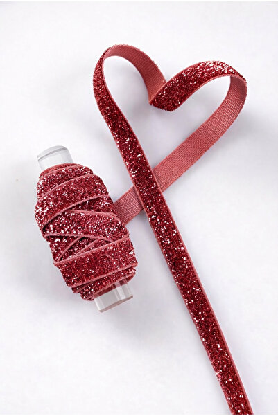 ZEYMERADE Glitter Velvet Ribbon Dusty Rose 1cm 5m, Bride, Groom, Bohça, Engag...