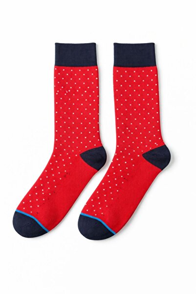 SOLDE SOCKS Men's Cotton Casual Socks – Polka Dot Pattern, Red/Navy Blue Deta...