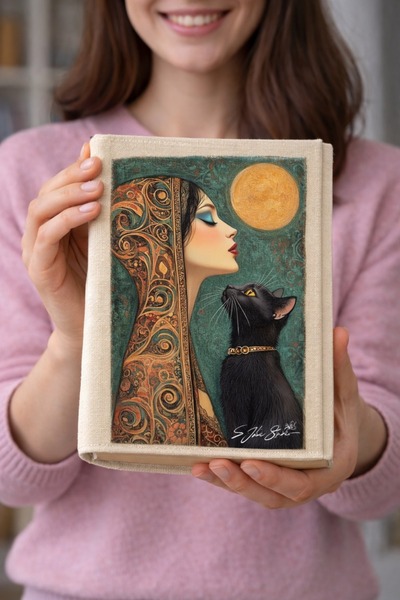 HG Home&Game Cat Pattern Cloth Book Cover – Artistic Printed Fabric Book Cont...