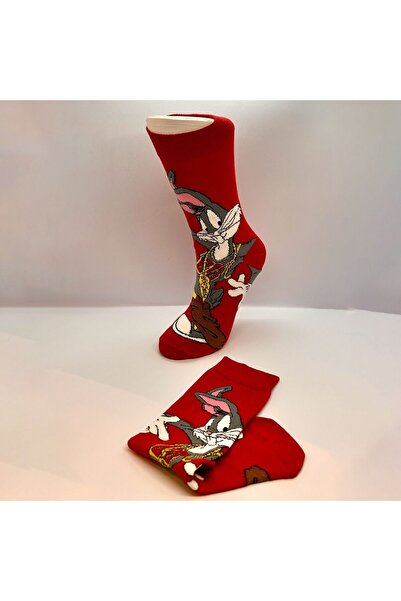 Biçorap06 Bugs Bunny Desenli Unisex Çorap – Kırmızı