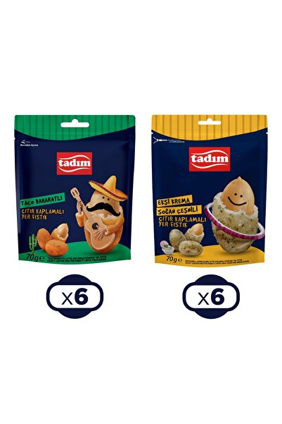 Tadım Taco Baharatlı ve Ekşi Kremalı Çıtır Kaplamalı Yer Fıstık 70 Gr x 12 li...