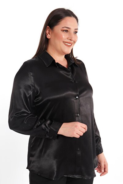 Metpoint Πουκάμισο Trend42plus Plus Size Flosh Viscose Μαύρο Basic