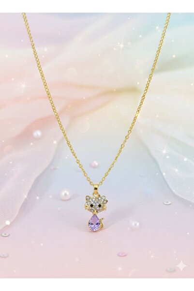 Shiklik قلادة نسائية ذهبية اللون مع تمثال قطة وحجر