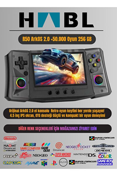 habl Retro Arcade R50 ArkOS 2.0 +50.000 Oyunlu El Konsolu 256 GB