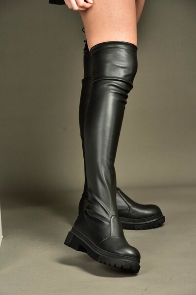 Fox Shoes V7264253 Black Leather Stretch Women's Boots