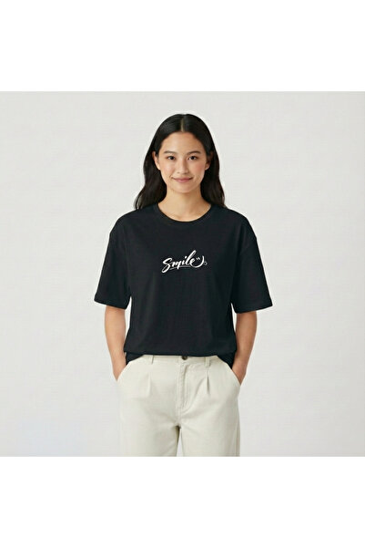 BUWOM تي شيرت نسائي من Smile مطبوع برقبة دائرية