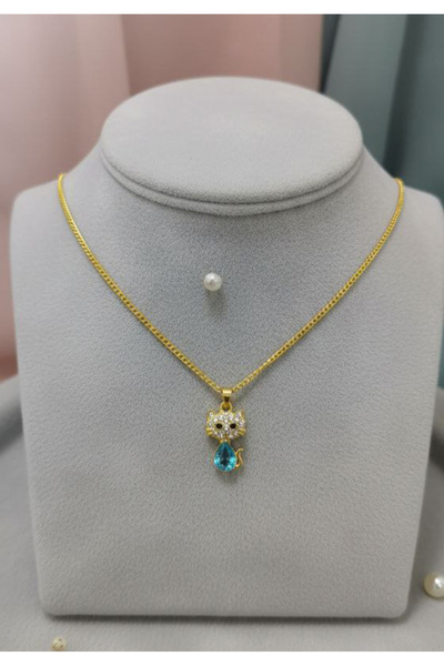 Shiklik قلادة نسائية ذهبية اللون مع تمثال قطة وحجر