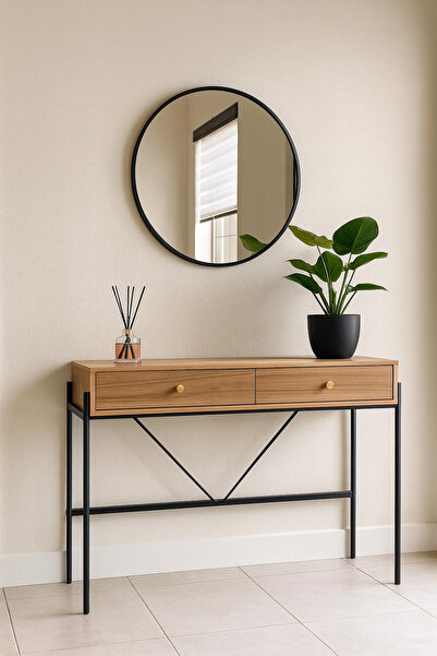 concent كنسول خشبي بقاعدة حديد ودرجين – تصميم أنيق ووظيفة عملية