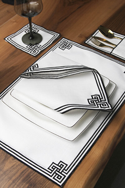 iwa concept طقم تقديم طعام رمضان مطرز هندسيًا - طقم رمضان 24 قطعة لـ 6 أشخاص