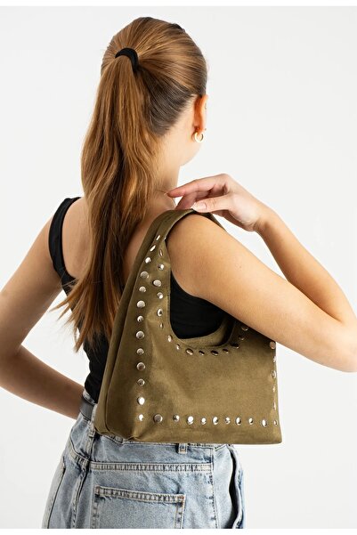 grand coco Geantă de mână și de umăr elegantă, din piele intoarsa kaki, cu ți...