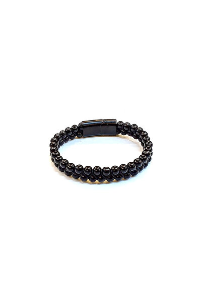 HER ŞEY NOTA www.herseynota.com Black Natural Stone Double Row Men's Bracelet...
