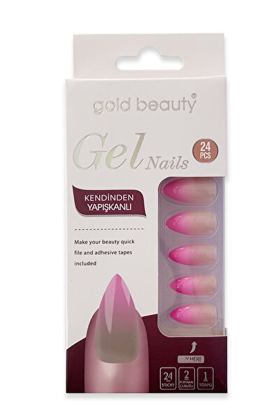 Gold Beauty Nude Pembe Degradeli Takma Tırnak Seti 24 Adet Jel Tırnak