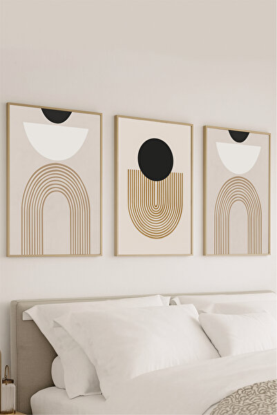 VOBA STORE VOBA 3 parça çerçeve görünümlü bohem minimal mdf tablo seti/duvar ...