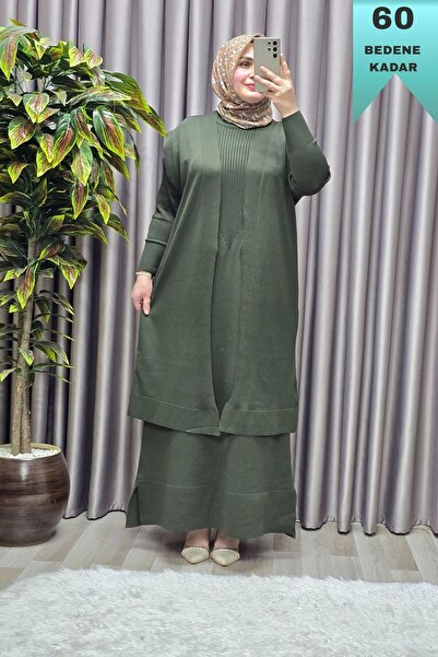 Elmas Tesettür Women's Clothing Large Size 2 Cold Knitwear Vest Set Corded Fa...