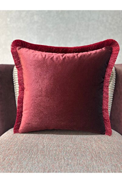 Fabricland Ексклюзивна атласна бордова подушка з бахромою 43x43 см