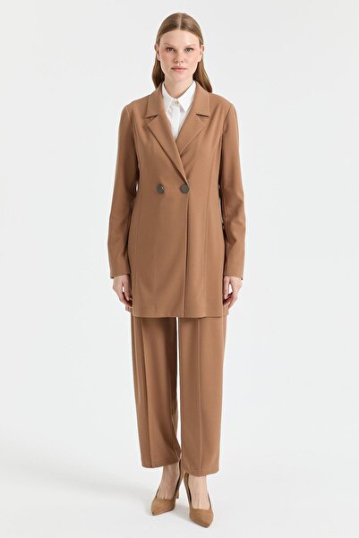 Esswaap Çift Düğmeli Ceket Pantolon Takım Camel