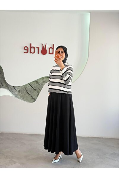 Armine Trend Bluzu Çizgili Etekli Takım 25KT6113 Siyah