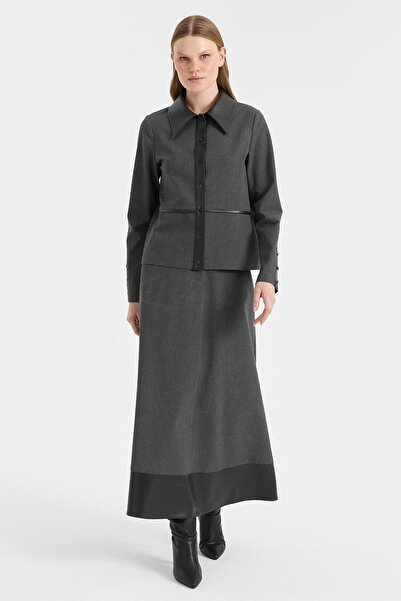 Esswaap Deri Detaylı Etekli Takım Antrasit