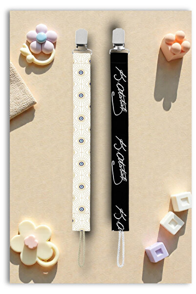 Mia Aurora 2li Set Emzik Askısı Emzik Zinciri Nazar Boncuğu Siyah İsimli Tasa...