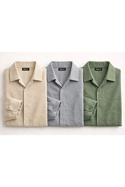 oneoff Men's Winter Corded Fabric Ottoman Textured 3-Pack Oversized Shirts
