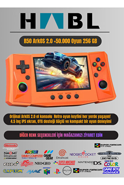 habl Retro Arcade R50 ArkOS 2.0 +50.000 Oyunlu El Konsolu 256 GB