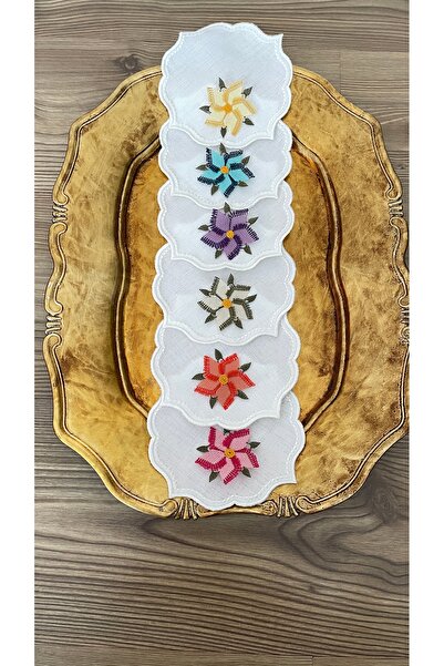 Acurmans İğne oyası 6 lı ( 14x14 Rüzgar Gülü model ) Gardenya Keten Kahve Yan...