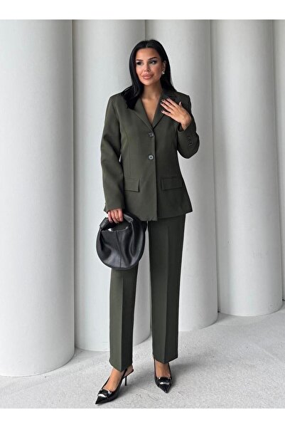 D'RECCY Women's Classic Fabric Suit Blazer Jacket Fabric Pants Suit