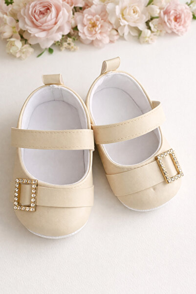 moukou Baby Girl First Step Shoes with Stone Buckle Leather