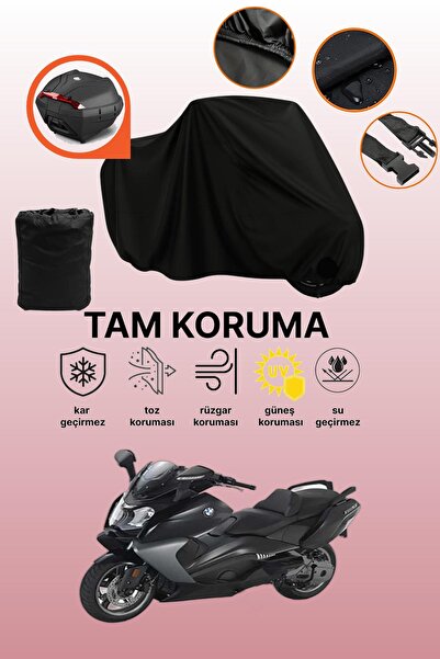 dokaca Black Rear Bag Compatible with Bmw C 650 Gt Compatible Motorcycle Canvas