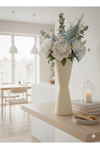 ABBACHİ Vază în stil nordic cu două ramuri, culoare crem