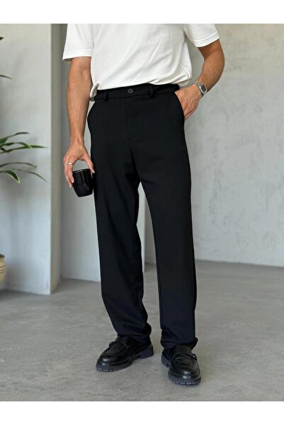 FO4RBS KM7080 Çizgili Kumaş Pantolon Siyah