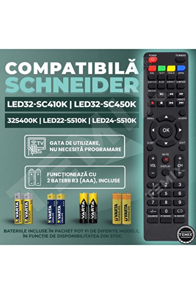temix Telecomanda compatibila Schneider LED32-SC410K, LED32-SC450K, 32s400k, TEMIX®, baterii incluse