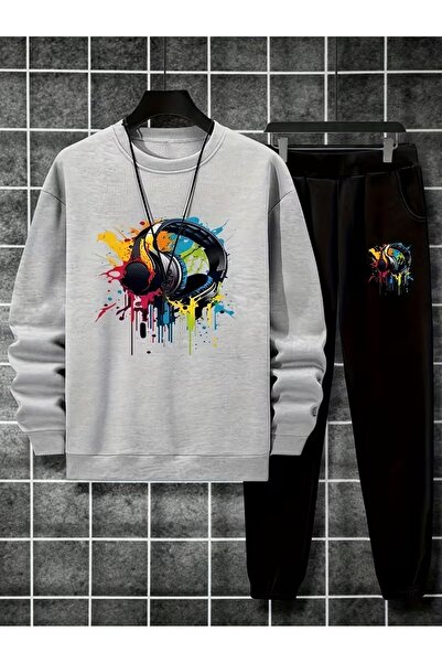 Massgai Unisex Music Headphones Printed Crew Neck Oversized Bottom-Top Jogger...