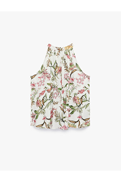 Koton بلوزة بدون أكمام من الفسكوز بقصة فضفاضة وياقة على شكل زهرة