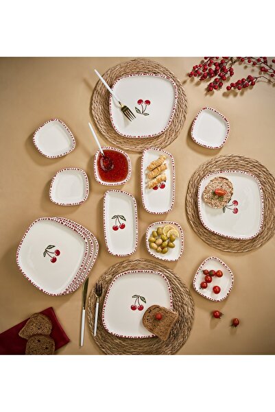 Ganita home Kiraz Kahvaltı Takımı 14 Parça 6 kişilik Lüx Kahvaltı Sunum Seti