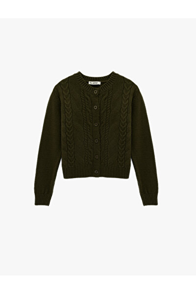 Koton Slim Fit Hair Knit Textured Buttoned Crew Neck Knitwear Cardigan