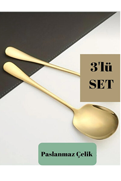 Kitchen Pembelia Gold 3 Adet Çelik Servis Kaşık Salata Servis Kaşık