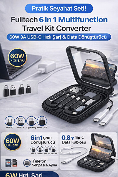 instatech Fulltech 6 in 1 Multifunction Travel Kit Converter | 60W 3A USB-C H...