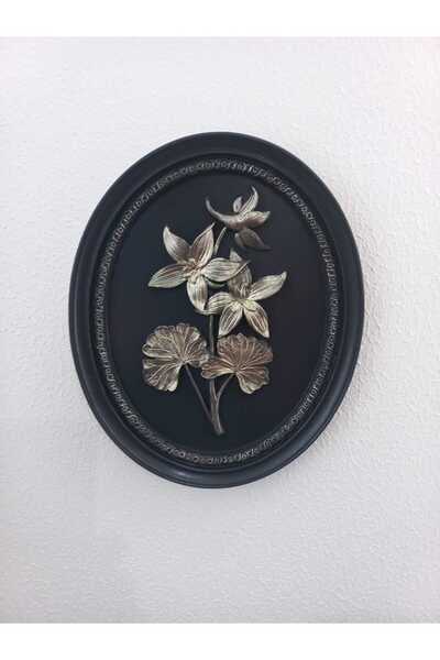 ZE DEKORASYON BEYAZ ALTIN RENK DETAYLI SİYAH ANTRASİT OVAL TABLO-21CMX17CM