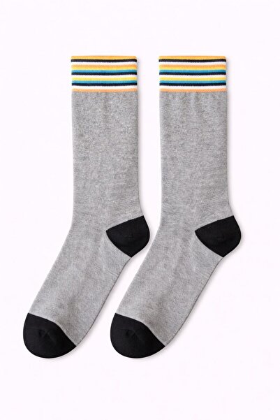 SOLDE SOCKS Men's Cotton Casual Socks – Colorful Striped Ankle Detail, Grey/B...