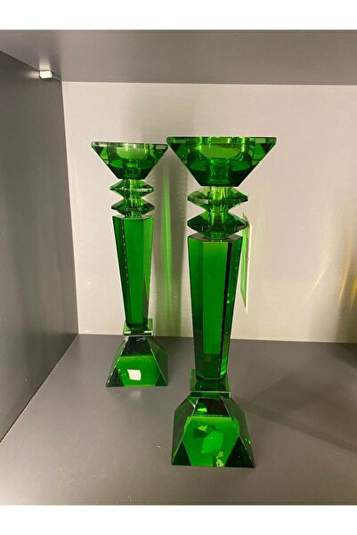 Lucian Design KRİSTAL MUMLUK YEŞİL 2 Lİ