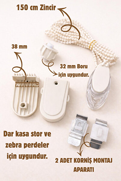 VOLPER MEKANİK Zebra ve Stor Perde Mekanizma Zincir Kapak Tamir Seti (Krem)