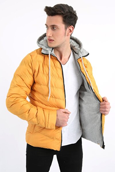 buğrahayalin Men's Casual Puffer Jacket with Detachable Hood and Side Pockets