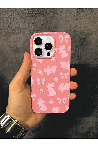 ALYACEPSTORE CASE حافظة آيفون 16 برو المتوافقة بنمط الأرنب باللون الوردي