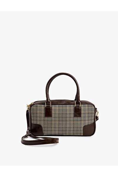 Koton Geantă de umăr în carouri cu curea și mâner detaliat din piele artificială