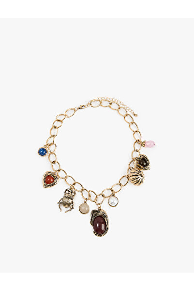 Koton Çelik Karışımlı Taş Detaylı Kalp Charmlı Zincir Kolye - X Melis Ağazat