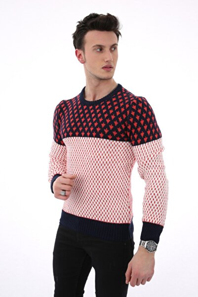 buğrahayalin Men's Heart Patterned Crew Neck Casual Knit Sweater
