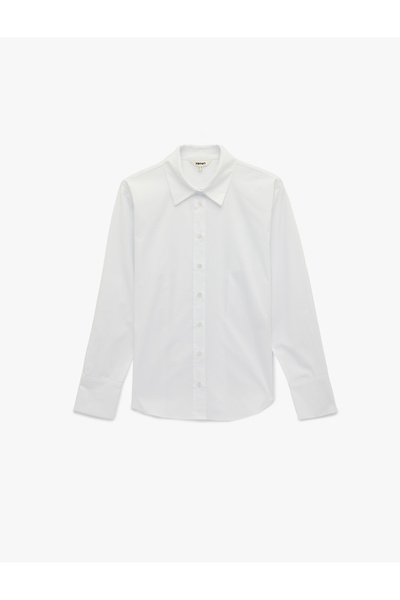 Koton Cotton Classic Collar Buttoned Long Sleeve Oversize Shirt