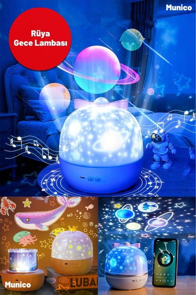Munico Gece Lambası Çocuk Projektör – 360° Dönebilen, 21 Desen, LED Atmosfer ...