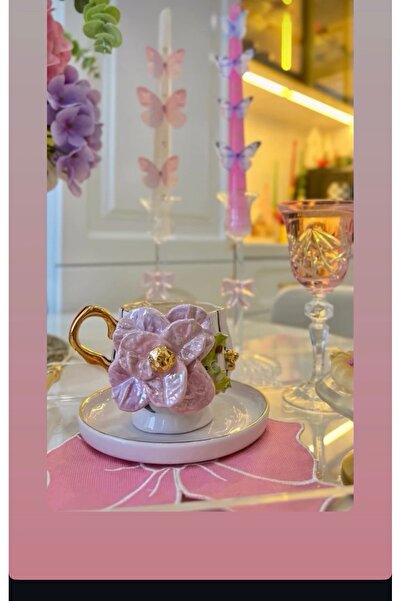 Pernotte El yapımı 24k altın kaplama seramik çiçekli fincan